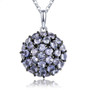 tanzanite round cluster pendant necklace in black and white rhodium over sterling silver