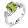 peridot and white zircon leaf motif ring in rhodium over sterling silver