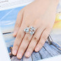 sky blue topaz openwork flower ring in rhodium over sterling silver worn on a hand