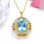 side view of sky blue topaz garnet citrine and white zircon pendant necklace in 18k yellow gold over sterling silver