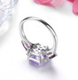 back view of amethyst rhodolite garnet and white zircon ring in rhodium over sterling silver