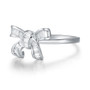 side view of baguette diamond bow ring in 14k white gold