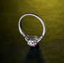 back view of pink tourmaline and diamond halo ring in 14k white gold