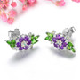 front view of opal chrome diopside amethyst and white zircon earrings in rhodium over sterling silver