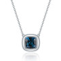 front view of london blue topaz square cushion solitaire necklace in 14k white gold