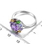 amethyst and multi gemstone halo ring in rhodium over sterling silver shown for size comparison