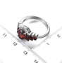 garnet and white zircon ring in rhodium over sterling silver shown for size comparison
