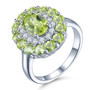 peridot and white zircon halo ring in rhodium over sterling silver