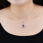 designer amethyst and white zircon halo pendant necklace in rhodium over sterling silver worn around the neck