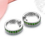 side view of chrome diopside hoop earrings in rhodium over sterling silver