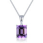 amethyst and emerald cut solitaire pendant necklace in rhodium over sterling silver