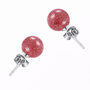 strawberry quartz 6mm round bead ball stud rhodium over sterling silver stud earrings front