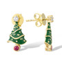 side view of lab ruby and cubic zirconia christmas tree stud earrings in 18k yellow gold over sterling silver