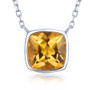 9mm cushion cut citrine bezel set necklace in rhodium over sterling silver