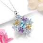 side view of sky blue topaz amethyst and citrine cluster necklace in rhodium over sterling silver