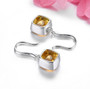 back view of citrine 9mm square cushion bezel set fishhook earrings in rhodium over sterling silver