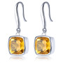 citrine 9mm square cushion bezel set fishhook earrings in rhodium over sterling silver