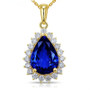 tanzanite and diamond halo necklace in 14k yellow gold