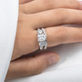 moissanite womens bridal set in rhodium over sterling silver shown being worn