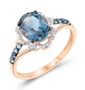 front view of london blue topaz and diamond ring in 14k rose gold