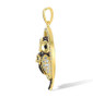 side view of double owl cz necklace in 18k yellow gold over sterling silver