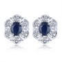 sapphire and zircon oval halo stud earrings in rhodium over sterling silver