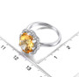 citrine and white zircon halo ring in rhodium over sterling silver shown for size comparison