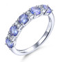 tanzanite and white zircon band ring in rhodium over sterling silver