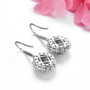 back view of sapphire and white zircon double halo earrings in rhodium over sterling silver