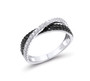 full view of black spinel and cubic zirconia cross over band ring in rhodium over sterling silver