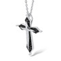 side view of black spinel and cubic zirconia cross in black and white rhodium over sterling silver