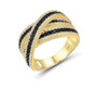black spinel and cubic zirconia crossover ring in black rhodium and 18k yellow gold over sterling silver
