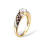 full view of brown and white cubic zirconia wedding ring in 18k yellow gold over sterling silver