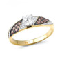 brown and white cubic zirconia wedding ring in 18k yellow gold over sterling silver