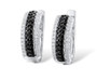 front view of black spinel and white zircon hoop earrings in black and white rhodium over sterling silver