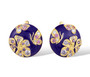 cz butterfly and flower earrings in blue enamel and 18k yellow gold over sterling silver