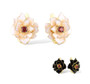red cz black or white enameled flower earrings in 18k yellow gold over sterling silver