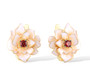 full view of red cz black or white enameled flower earrings in 18k yellow gold over sterling silver