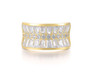 front view of cubic zirconia baguette and round band ring in 18k yellow gold over sterling silver