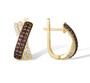 side view of lab brown spinel and white cz cross over earrings in 18k yellow gold over sterling silver