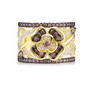 front view of lab brown spinel and cubic zirconia flower ring in 18k yellow gold over sterling silver