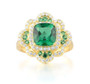 front view of lab created green spinel and cz halo ring in 18k yellow gold over sterling silver