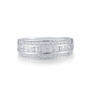 front view of princess cut and round cut cubic zirconia 6mm wedding band ring in rhodium over sterling silver