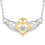 Claddagh-cz-dancing-two-tone-silver-necklace-stock-L4L542