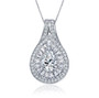 pear moissanite baguette and round halo pendant necklace in rhodium over sterling silver