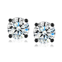round moissanite stud earrings in black rhodium plated sterling silver 7mm 2ctw with bold modern contrast and white fire
