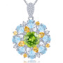 peridot citrine blue topaz and zircon cluster necklace in rhodium over sterling silver