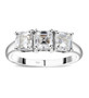asscher cut moissanite trilogy ring in rhodium over sterling silver