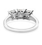 back view of asscher cut moissanite trilogy ring in rhodium over sterling silver