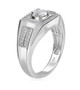 side view of mens moissanite ring in rhodium over sterling silver